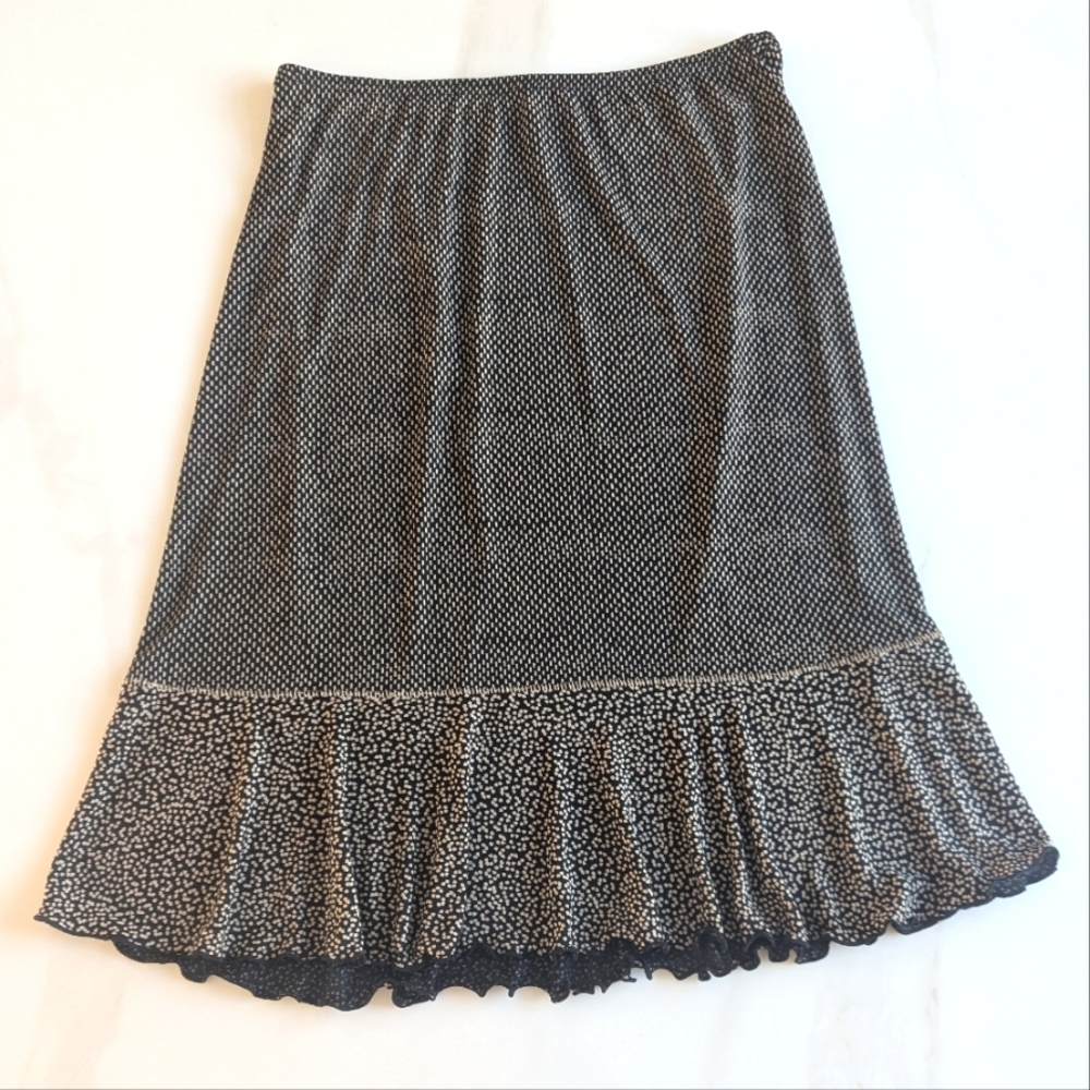 Notations Vintage Y2K 90s Flowy Brown Black Patterned Cottage Fairy Midi Skirt L